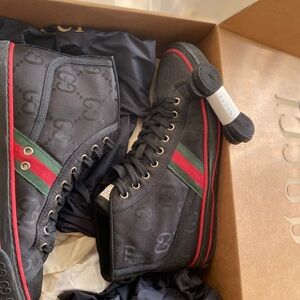 Gucci Men's Black and Red High-Top Sneakers